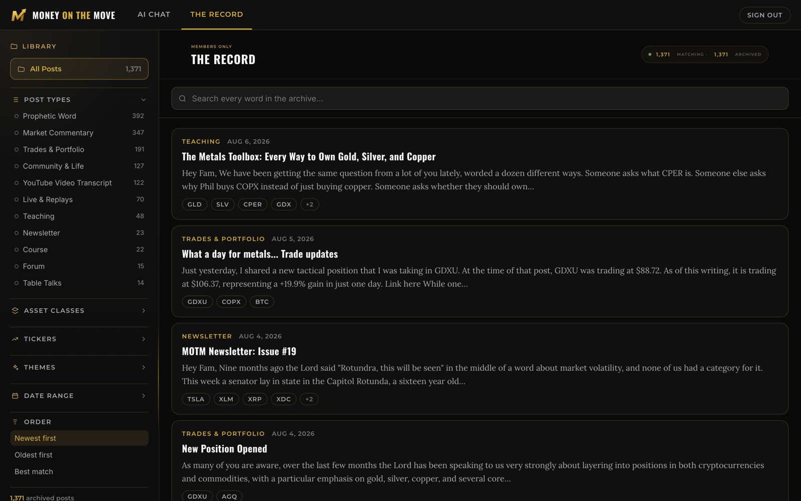 The MOTM Record library and filters